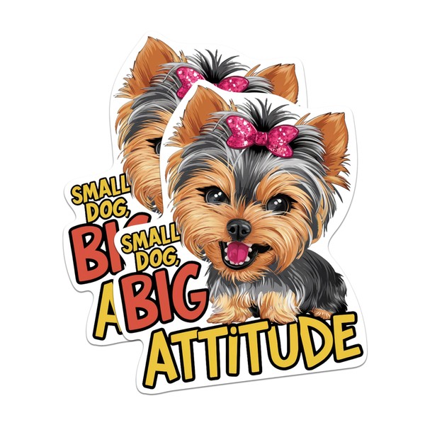 (2 Pack) Small Dog Big Attitude Yorkie Yorkshire Magnets -