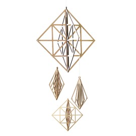 Kito Scandinavian Mobile Hinmei Wooden Ornament with Mounting Hooks, Square Large and Large Set of 4