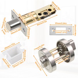 Door Lock with Cylinder, Stainless Steel, Handle-less Lock, Wooden Door Lock, Modern Door Locks with 2 Keys, Single Cylinder Latch for Hallways, Bedrooms, Kitchens and Bathrooms