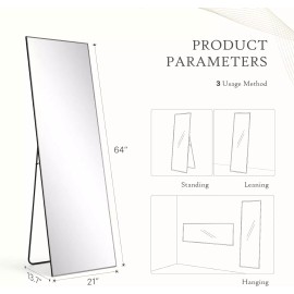 JHK Arched Full Length Mirror Standing Leaning Full Body Framed Hanging Floor Mirror - 16 x 59 in, Rect, Gold