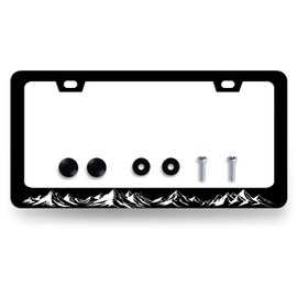 Mountains License Plate Frame Mountains Raised License Plate Stainless Steel Scenery Accessories Cars Decor 12.3 X 6.3 Inch Fits Standard Us Ca Vehicles with 2 Holes and Screws