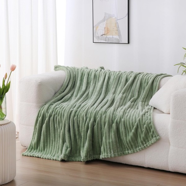 Linecooo Linecooo Sage Green Fleece Throw Blanket 5060 for Couch