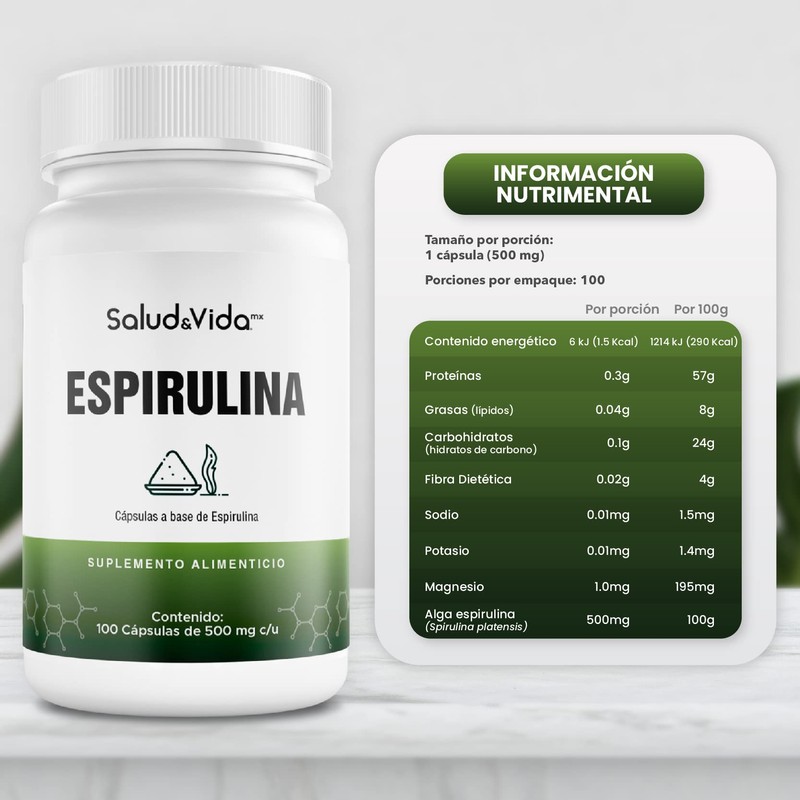 Salud & Vida MX - Suplemento de Espirulina 500mg- 100