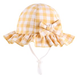 Happy Cherry - Cotton Sun Hat for Baby Girls Summer Hat Checked Sun Protection Kids Hat Summer Toddler Fishing Hat Breathable for Beach Holiday Outdoor - 0-2 Years, yellow, 12 - 24 months