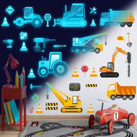 Transporte Car Wall Sticker Children's Room Boys Car Wall Sticker Cartoon Vehicles Luminous Wall Sticker Tractor Digger Luminous Sticker for Boys Girls Bedroom Baby Room Wall Decoration