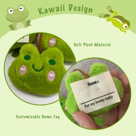 2PCS Frog Plush Keychain with Name Tag – Soft Kawaii Animal Charm for Backpack, Purse, Suitcase or Car, Mini Green Plush Accessory for Teens & Adults