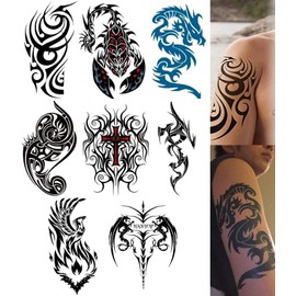 tuzuru Tattoo Stickers, Waterproof, Scorpion and Tribal Design, 5.9 x 8.3 inches (15 x 21 cm), Set of 8, Bonus Included