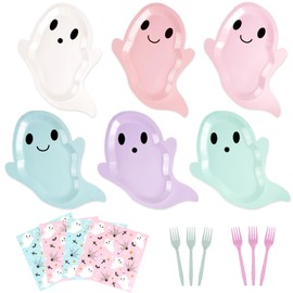 Halloween Plates and Napkins, Pastel Ghost Party Tableware Set, Serves 24