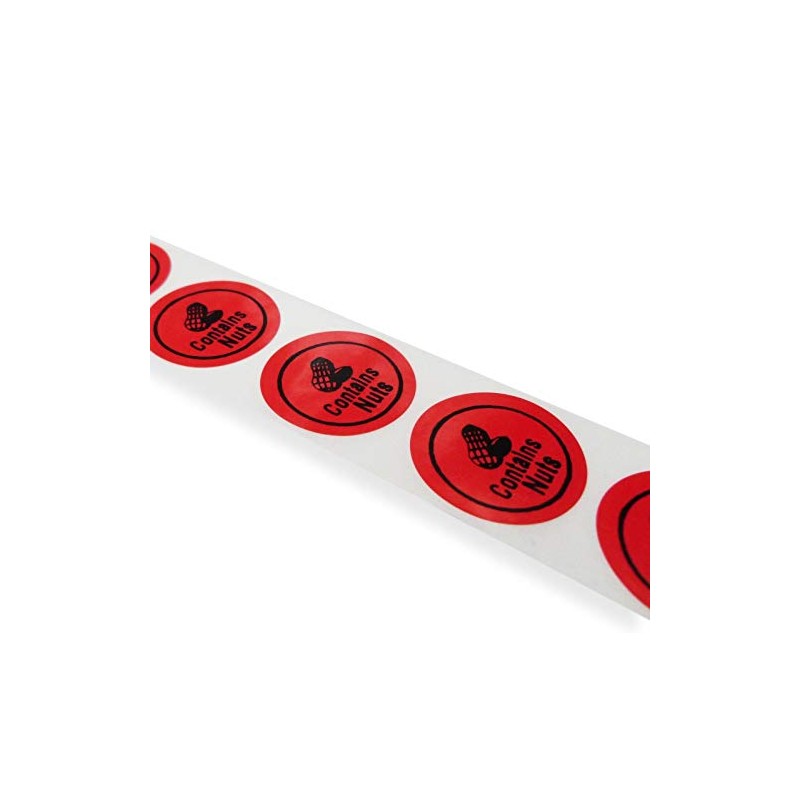 100 x 25mm Round red Contains Nuts Labels Permanent allergen