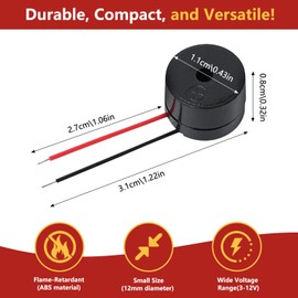 Raheem 20Pcs Buzzer 3-12V Buzzers for Quizzes 85dB Cable Length 50mm for DIY Personal Alarms for Women Elderly Physical Circuits