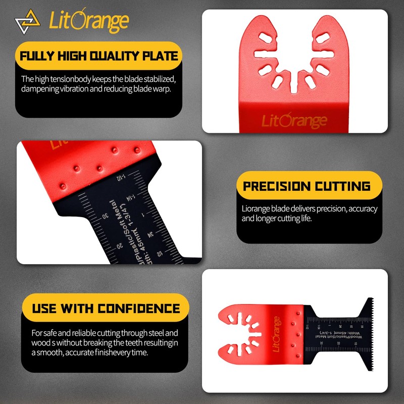 Litorange 16 Pcs Oscillating Saw Blades, Professional Wood/Metal/Plastic Universal Multitool,