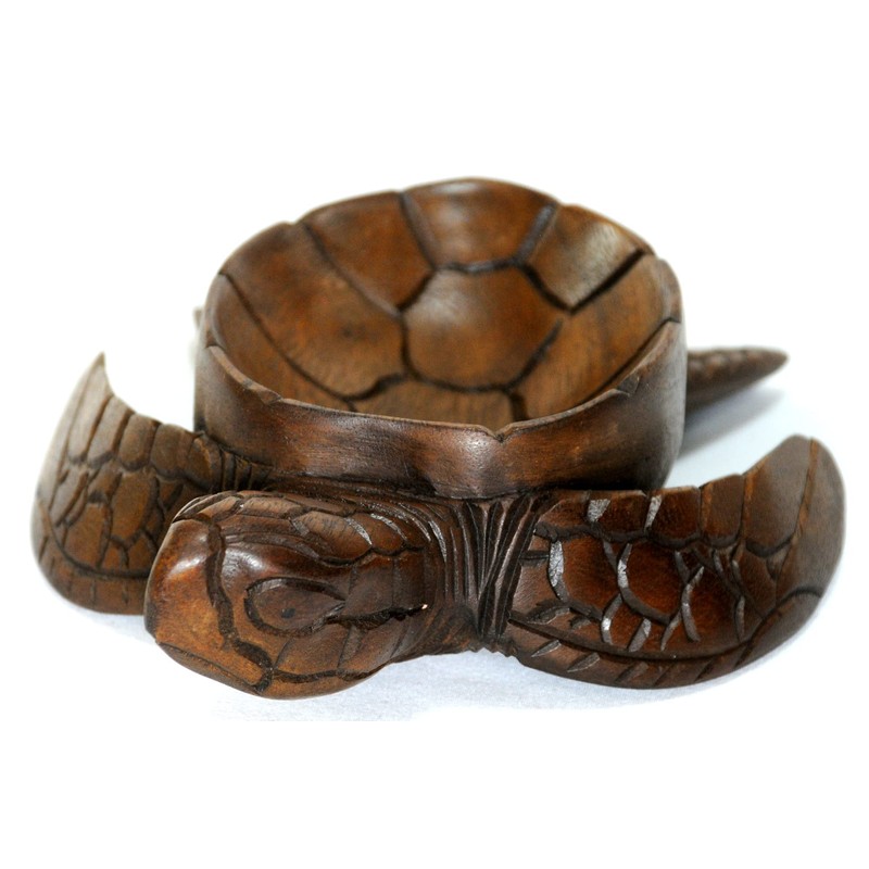 9" Hand Carved Wood Hawaiian Honu Sea Turtle Bowl w/Flippers