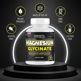 Magnesium Glycinate Supplement,120 Capsules of Magnesium Bisglycinate, Maximum Absorption,1500mg per Serving, Made in The UK-Science Fitness