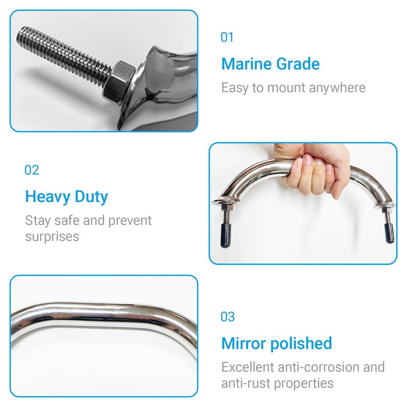 TuoP 9 inch Stainless Steel Boat Grab Handle, Marine Handrail