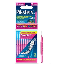 Piksters Interdental Brushes, Size 00, Pink Handle, 10 Pack