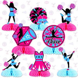 8 Pieces Cheerleading Honeycomb Centerpieces Hot Pink Blue - Cheerleading Themed Party Decorations Rose Red, Cheerleader Table Decor for Cheer Gymnastics Birthday Party Supplies