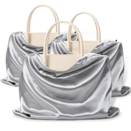 Vonty 3 Pack Silky Dust Bags for Shoes and Purses, Satin Drawstring Bag for HandBags Boots - Grey Shoe Bag Silk Dust Cover Bag Protector Travel Storage Pouch(19.6 x 15.7 In)