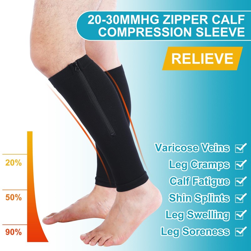 Threlaco 3 Pairs Calf Compression Sleeve with Zipper 20-30mmhg Leg