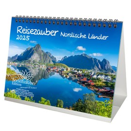 Travel Magic Nordic Countries DIN A5 Desk Calendar for 2025 City Country – Contents: 1 x Calendar, 1 x Christmas Pendant, 1 x Greeting Tag (Total 3 Pieces)