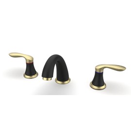 Bathroom Sink Faucet, Faucet for Bathroom Sink, Widespread Black and Gold Bathroom Faucet 3 Hole with Stainless Steel Pop Up Drain and cUPC Lead-Free Hose - (Black and Gold)