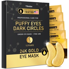 Under Eye Patches (12 Pairs) - 24K Gold Eye Masks Enriched with Abundant Collagen for Dark Circles, Puffy Eyes, Wrinkles - Gifts for Women Skin Care - Vegan & USA Tested