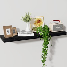 Axeman Floating Shelves, 8 Inch Deep Modern Solid Wood Wall Shelves for Storage, Wall Mounted Display Shelving with Invisible Heavy-Duty Metal Bracket, 36" W x 8" D x 1.6" H, Distressed Black