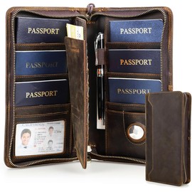 CONTACT'S Porta pasaporte familiar de piel para 6 con RFID y AirTag