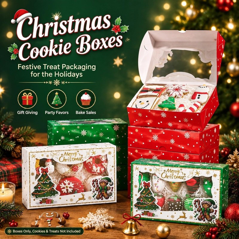48PCS 9x6x2.5'' Christmas Elegant White Cookie Box for Gift Giving