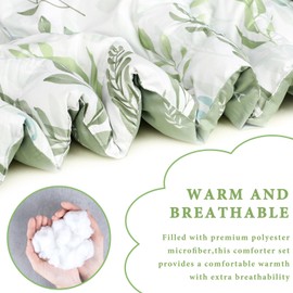 DILIMI Full Size Comforter Set for Girls, 5 Pieces Reversible Comforter Full Size, Ultra Soft Green Leaf Full Size Bed Comforter Sets with Sheet, Comforter, Flat Sheet, 2 Pillowcase