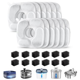 Cat Water Fountain Filter,Pet Fountain Filters compatible with Veken 67oz/2L, 95oz/2.8L and 135oz/4L Dog Water Dispenser,12 Set Cat Fountain Filter Replacement