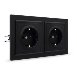JIMEIDA Double Socket Black Smooth PC Surface with Hook, Not Vertical Mountable, 16 Amp Schuko Socket, 157 x 86 mm, 250 V