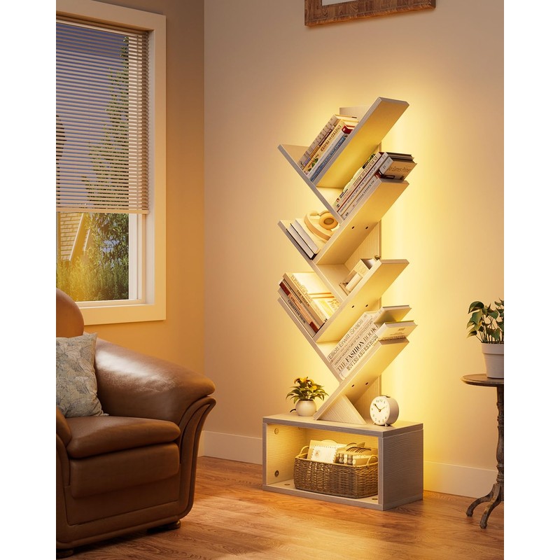 Evermagin 6 Tier Tree Bookshelf with Lights, LED Book Tree