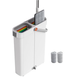 Mop and Bucket with Wringer Set for Home, Flat Mop and Bucket System, Mops for Floor Cleaning and Wall Cleaner, with 2 Reusable Microfiber Mop Pads