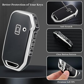 OFFCURVE Funda de Llave Compatible con Kia - Funda Protectora de TPU Suave con 5 Botones para Llave Inteligente sin Llave (Negro Plata)