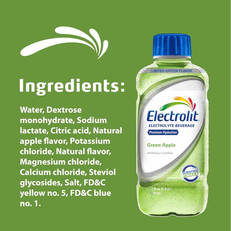 Electrolit, Electrolyte Beverage, Green Apple, 21 Fl Oz bottle (Pack