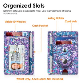 SITHON Slim Minimalist Front Pocket Wallet with Built-in Case Holder for Airtag, RFID Blocking Credit Card Holder with ID Window for Air Tag Wallet Case Cases for Men Women (Z-Paisley Purple)