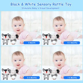 JoyLife Baby Rattle Toys 0 3 6 Months, Black and White Baby Rattle, High Contrast Sensory Newborn Toys, Soft Rattle Toys Gift for 0 3 6 9 12 Months Boys and Girls