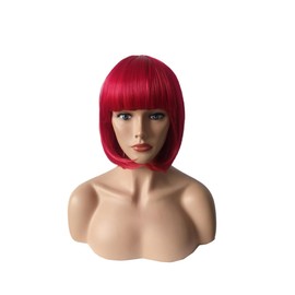OYSRONG Peluca Corta De 11.81'' Para Mujer, Estilo Bob Liso, Roja, Multifunción, Con Flequillo Plano, Pelo Sintético Para Cosplay (Roja)
