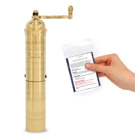 Alexander Home Original Greek Coffee Mill, 10.5-Inch Brass – European Manual Coffee Grinder, Refillable, with Polishing Cloth
