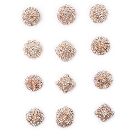 12Pcs Crystal Brooches Set - Small Size Flower Design (Rose Gold)