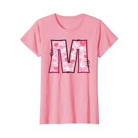 Letter M Pink Initial Monogram Hearts Girly T-Shirt