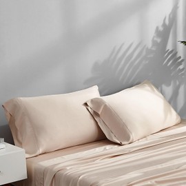 ACCURATEX Cooling Pillow Cases Queen Size Set of 2,Rayon Derived from Bamboo, Soft Breathable Pillow Case with Envelop Closure, Silky Pillowcase for Hair and Skin,Gifts,Sand,20x30 inches