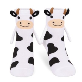 Dalycro Magnetic Holding Hands Socks –Funny Cow Animal Socks That Hold Hands Friends Gifts for Women Teen Girls Kids Birthday (US, Alpha, One Size, Regular, Regular, BlackWhite)