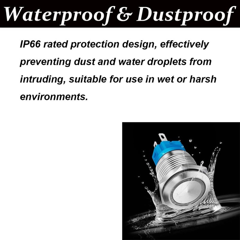 Self-locking Push Button Switch, Waterproof Pre-wired Push Starter Switch with