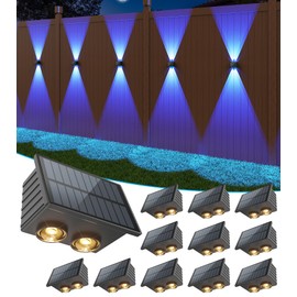 VOLISUN Solar Fence Lights 12 Pack, Color Glow LED Up and Down Wall Lights, IP65 Waterproof Solar Lights Outdoor for Patio, Backyard, Railing, Deck, Fence and Wall (4 Lenses)
