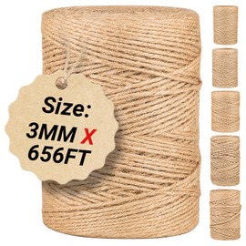 Natural Jute Twine String,Bulk Jute Rope Cord Twine for Crafting Gardening,Roll of Thick and Thin Twine for Gift Wrapping,Brown Decorative Rope,Ornament Twine for Cat Scratch Post (3mm x 656ft)