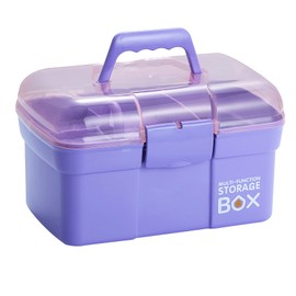 Kinsorcai 11'' Plastic Box Organizer with Removable Tray, Sewing Box Organizer (Purple)