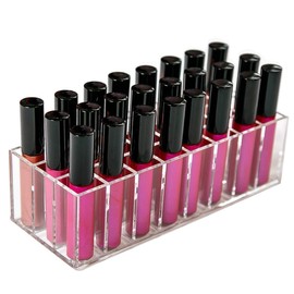 BBDOU Acrylic Lip Gloss Holder Organizer, Lipstick Holder, 24 Slots Makeup Lip Gloss Lipstick Brushes Storage Display Case