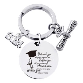 AhLmA Guardian Angel for Car Keyring Made of Stainless Steel Car Key Ring Lucky Charm Graduation Gift Bachelor Gift Farewell Gift with Good Wishes (Round Style), silver