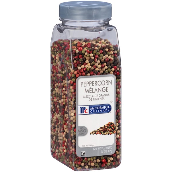 McCormick Culinary Rainbow Peppercorn Medley, 15 oz - One 15 Ounce Container of Mixed Peppercorn Blend for Grinder Refill, Perfect on Meats and Vegetable Side Dishes
